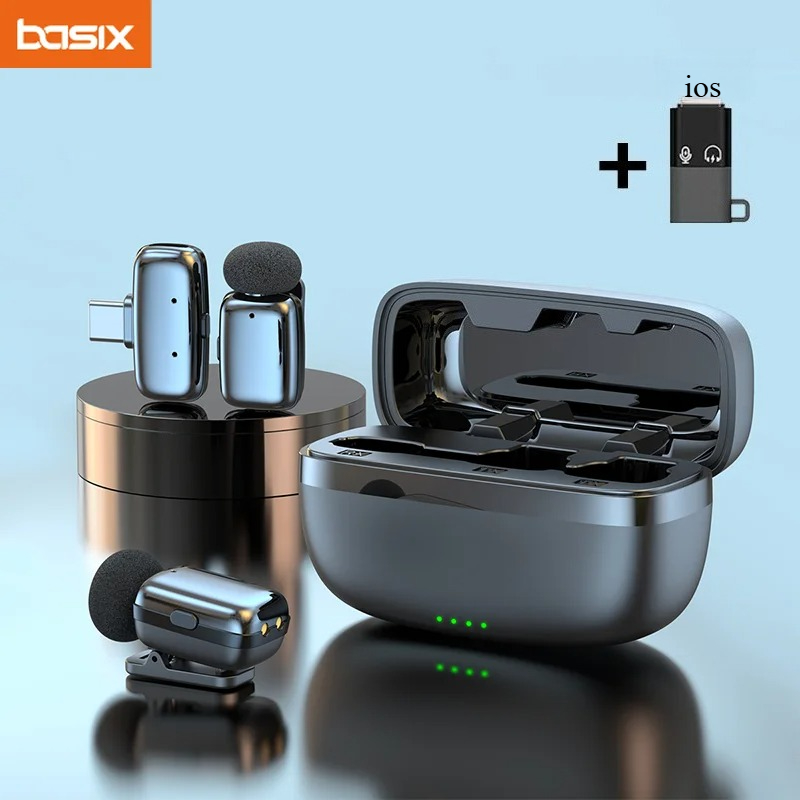 Microphone Capsule - ชุดไมโครโฟนไร้สายแบบหนีบเสื้อพร้อมกล่องชาร์จ ไมค์ขนาดเล็กสำหรับบันทึกวิดีโอ โทรศัพท์แอนดรอยด์ ถ่ายทอดสด