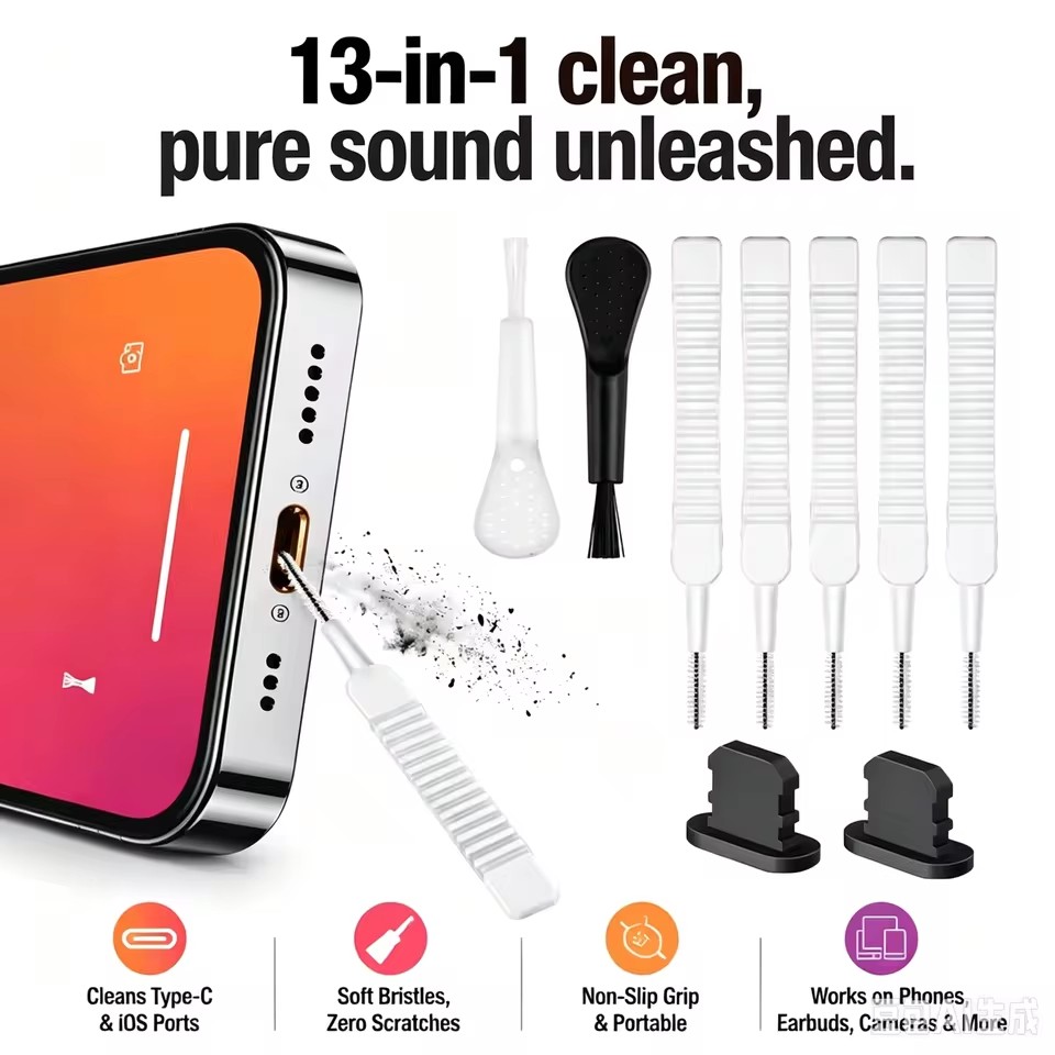 Speaker Kit - ชุดทำความสะอาดพอร์ตชาร์จลำโพงโทรศัพท์มือถือ พร้อมจุกปิดกันฝุ่นสำหรับ iPhone 16 15 17