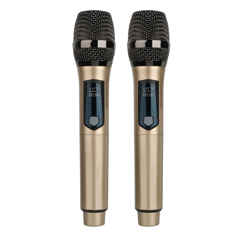 Ribbon Microphone - ไมโครโฟนไร้สาย 2 ช่อง UHF ไมโครโฟนแบบไดนามิกแบบใช้มือถือคู่พร้อมแบตเตอรี่แบบชาร์จไฟได้สำหรับปาร์ตี้คาราโอเกะการประชุมที่บ้าน