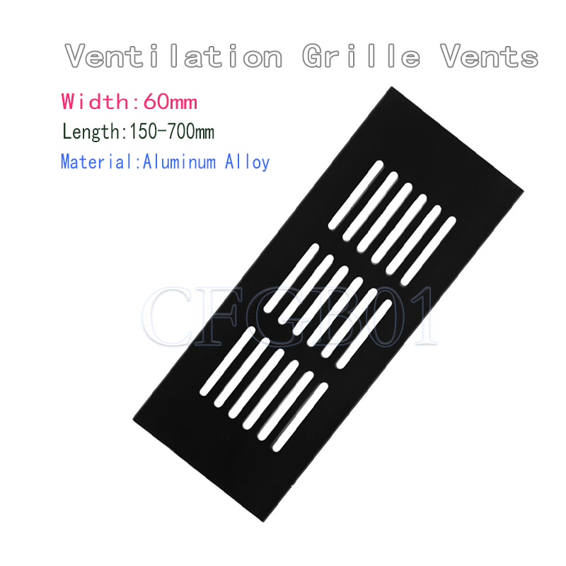 Ventilation Grille Aluminum - แผ่นอลูมิเนียมอัลลอยด์เจาะรูระบายอากาศ กว้าง 60 มม. ตะแกรงระบายอากาศสำหรับตู้และตู้เสื้อผ้า พร้อมฝาครอบ