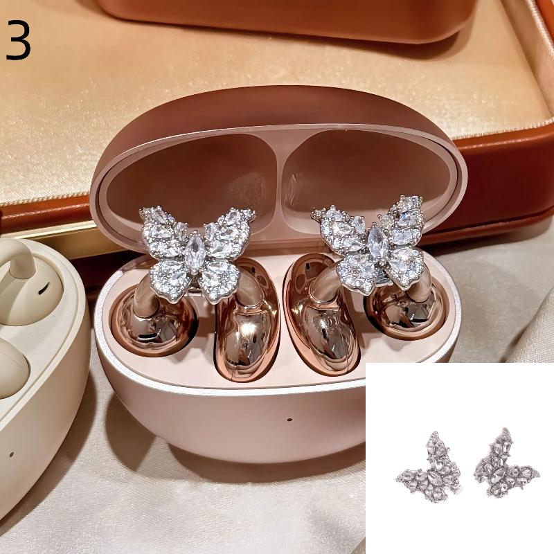 Diy Headphone - 1 คู่ DIY หัวต่อสายหูฟังแบบมีหัวเข็มขัดประดับเพชรซิร์คอน คลิปตกแต่งหูฟังแบบถอดได้ ติดตั้งง่าย