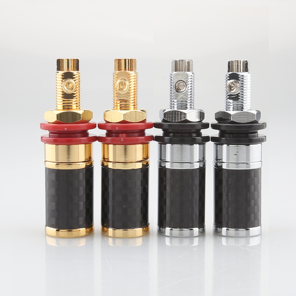Banana Plug - 4Pcs Audiocrast CF45G/R คาร์บอนไฟเบอร์ Binding โพสต์ทอง/โรเดียม