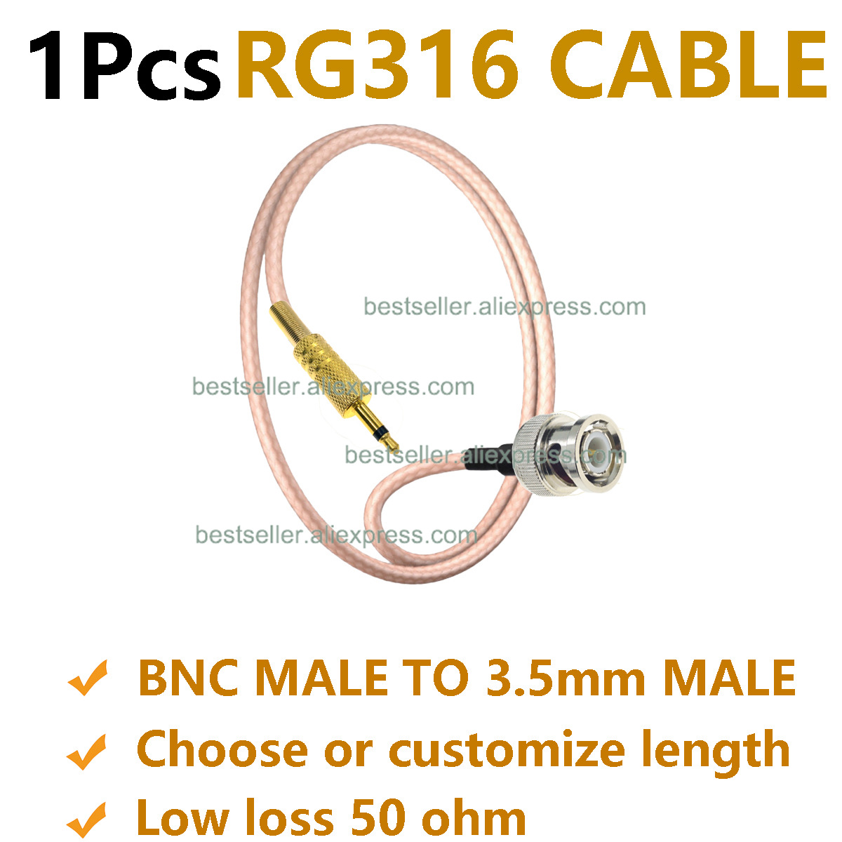 Audio Jumper Wire - สายเชื่อมต่อ RG316 BNC ตัวผู้ ไปยัง 3.5