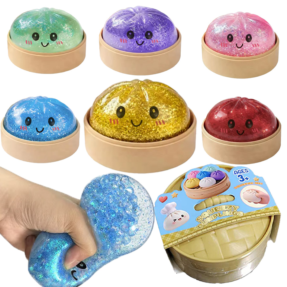 Woofer - ของเล่นบีบคลายเครียดรูปเกี๊ยวยักษ์สมจริง พร้อมซึ้งนึ่งไม้ไผ่ ทำจากวัสดุ TPR นุ่ม ของเล่นบีบคลายเครียดสุดสร้างสรรค์