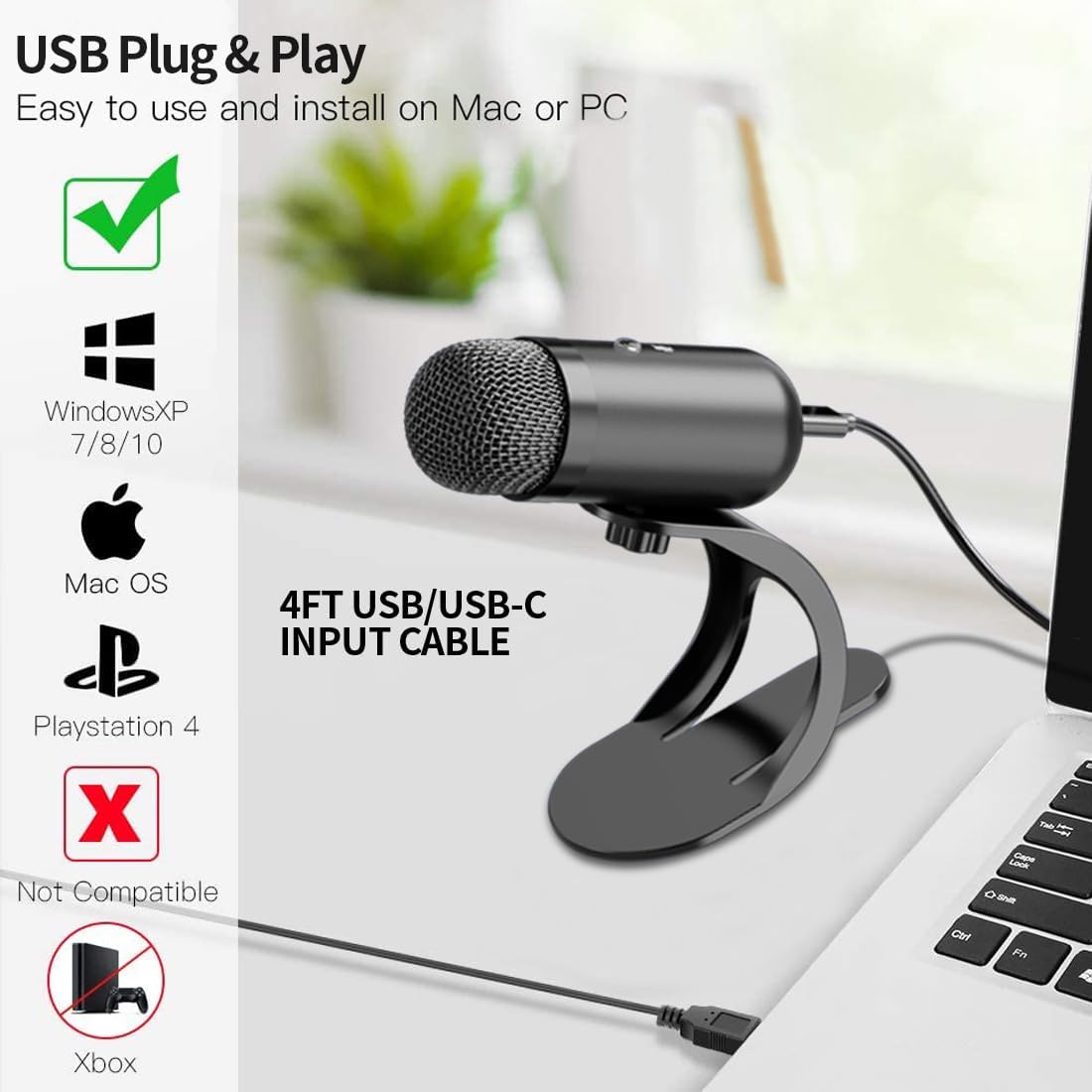 Microphone Capsule - ไมโครโฟน USB แบบคอนเดนเซอร์สำหรับมืออาชีพ ไมโครโฟนสำหรับการประชุมแบบตั้งโต๊ะ ใช้งานได้ทันที ไมโครโฟนสำหรับเล่นเกม