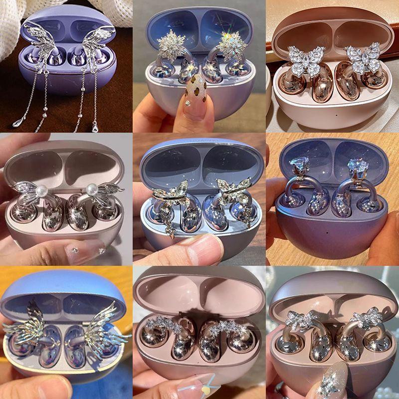 Diy Headphone - 1 คู่ คลิปตกแต่งหูฟัง DIY พร้อมหัวเข็มขัดประดับเพชรซิรกอน อุปกรณ์ตกแต่งหูฟังที่ถอดออกได้